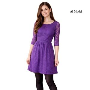 BeBop Purple Lace Three Quarter Inch Sleeves Dress- Great for the Holiday Season